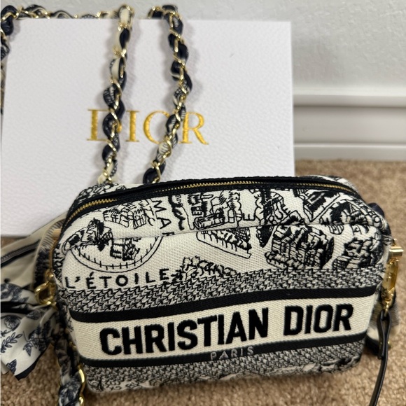 Dior Handbags - Dior Black & Cream Christian Dior Toile Cosmetic Crossbody Bag